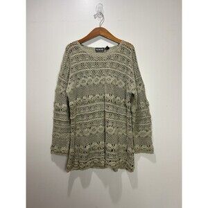 Honors VTG 90s Womens M Crochet Open Knit Floral Cotton Ramie Boho Cottage